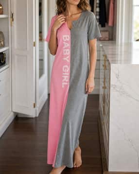 Shein Women Notch Neck Short Sleeve Colour Blocked Nightshirt-image-14