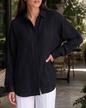 Shein Women Drop Shoulder Spread Collar Self-Design Shirt-picture-26