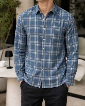 Shein Men Spread Collar Checked Shirt With Chest Pocket-picture-44