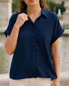 Shein Women Spread Collar Extended Sleeve Shirt With Chest Pocket-picture-15