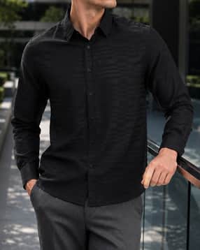 Shein Men Spread Collar Cuffed Sleeve Self Designed Shirt-picture-30