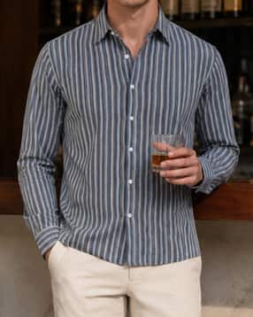 Shein Men Spread Collar Full Sleeves Striped Shirt-picture-11
