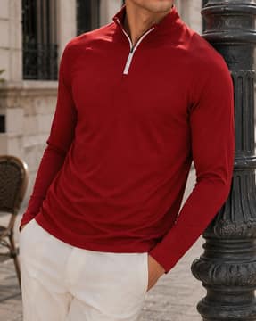 Shein Shein Men Activewear High Neck Raglan Sleeve Zip Closure Tshirt