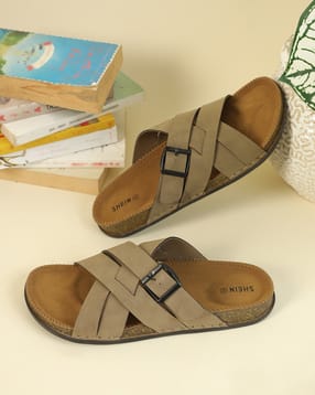 Shein Men Open Toe Buckle Cross Strap Detail Sliders-picture-15