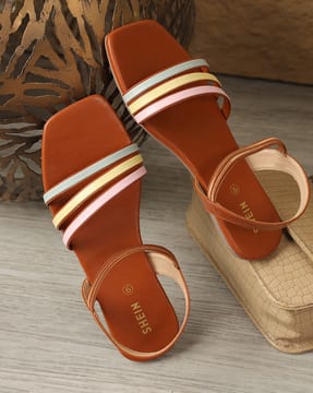 Shein Shein Women Square Toe Contrast Multi Strap Slingback Sandal