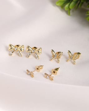 Shein Women Combo of 3 Pair Bow & Butterfly Design Stud Earrings Set-picture-10