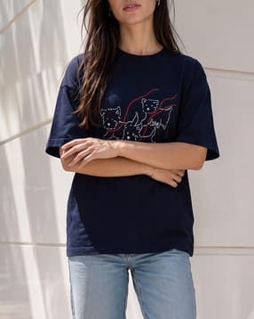 Shein Women Drop Shoulder Graphic Chest Print Long Crew Tshirt-picture-23