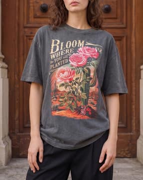 Shein Shein Women Drop Shoulder Graphic Front Print Crew Tshirt