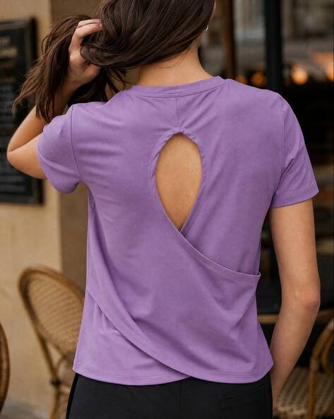 Shein Short Sleeve Back Overlay Cut-out Crew Tshirt