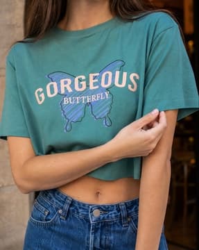 Shein Shein Women Short Sleeves Graphic Chest Print Crew Tshirt