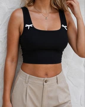Shein Shein Women Square Neck Sleeveless Bow Detail Crop Top