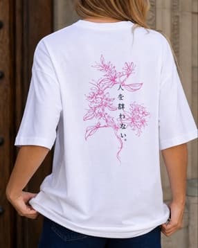 Shein Drop Shoulder Floral Back Print Crew Tshirt-picture-29