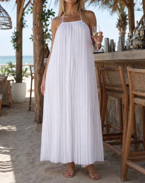 Shein Shein Women Halter Neck Backless Pleated A-Line Dress