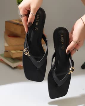 Shein Women Square Toe Buckle Detail Thong Strap Sandals-picture-22