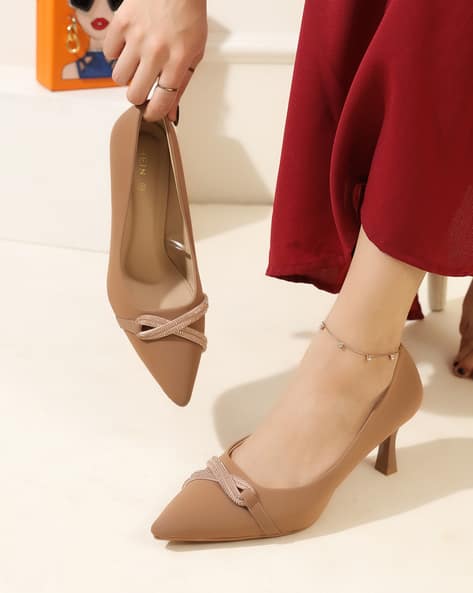 Shein Women Pointed Toe Criss-Cross Strap Kitten Heel Sandals