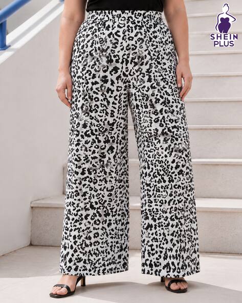 SHEIN Plus Shein Women Elasticated Waist Animal Print Pleated Pant