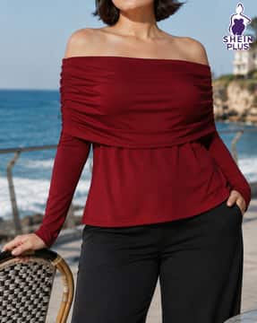 SHEIN Plus Shein Women Off Shoulder Overlay Detail Bardot Top