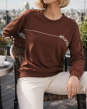 Shein Shein Women Typographic Placement Print Crew Sweatshirt