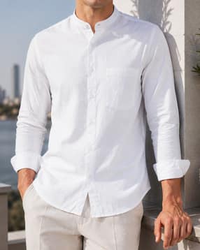 Shein Men Mandarin Collar Full Sleeve Shirt With Chest Pocket-picture-15