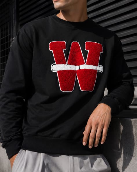 Shein Men Typographic Chest Embroidery Crew Sweatshirt