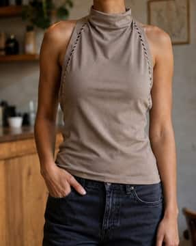 Shein Shein Women Sleeveless Cowl Neck Halter Style Back Tie Up Top