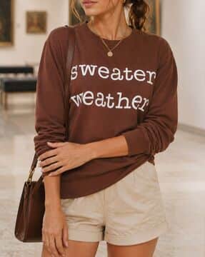 Shein Shein Women Full Sleeve Typographic Chest Print Crew Sweatshirt