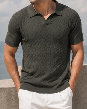 Shein Shein Men Medium Length Short Sleeve Self Design Polo Tshirt