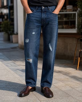 Shein Shein Men Full Length Mid Wash Distressed Jeans