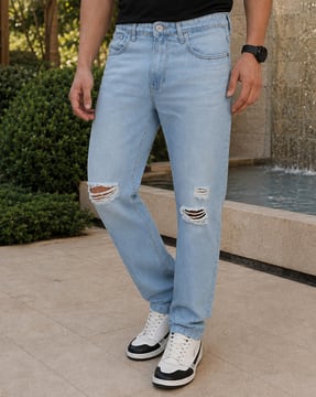 Shein Shein Men Street Full Length Fly With Button Closure Knee Slit Jeans