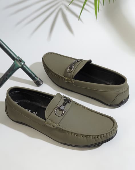 Shein Men Round Toe Metal Horsebit Detail Slip On Loafers