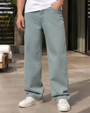 Shein Shein Men Street Relaxed Fit Full Length Knee Pleat Detail Clean Wash Jeans