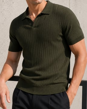 Shein Shein Men Medium Length Short Sleeves Ribbed Polo Tshirt