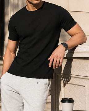 Shein Shein Men Medium Length Short Sleeve Textured Crew Tshirt
