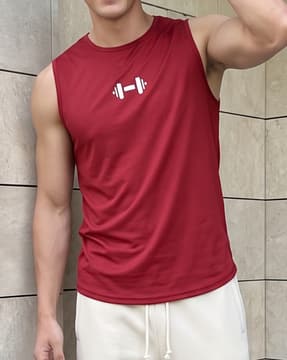 Shein Shein Men Sleeveless Graphic Chest Print Crew Tshirt