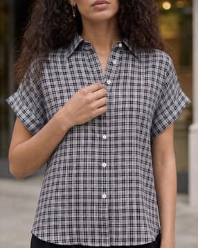 Shein Women Spread Collar Extended Sleeve Checked Shirt-picture-18
