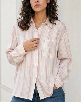 Shein Women Spread Collar Drop Shoulder Striped Shirt-picture-38