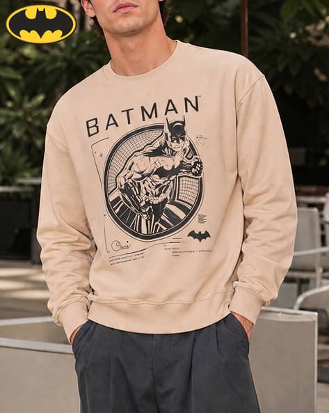 Shein Men Full Sleeve Batman Front Print Crew Sweatshirt