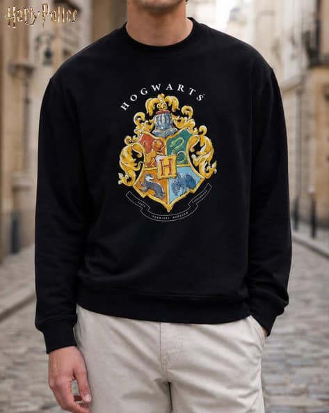 Shein Men Full Sleeve Harry Potter Chest Print Crew Sweatshirt
