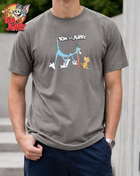 Shein Shein Men Short Sleeve Tom And Jerry Chest Print Crew Tshirt