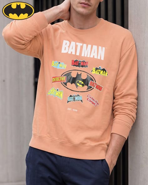 Shein Men Full Sleeve Batman Chest Print Crew Sweatshirt