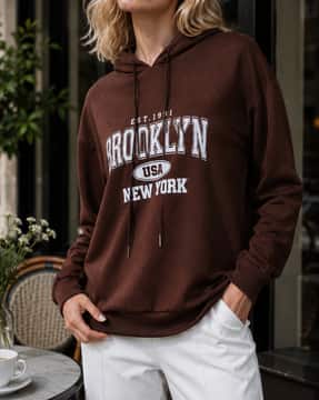 Shein Shein Women Drop Shoulder Typographic Chest Print Hoodie