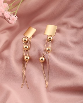 Shein Women Gold Tassel Detail Push Back Closure Dangler Earrings-picture-29