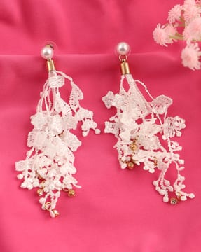 Shein Shein Women White Floral Crochet Lace Design Dangler Earrings