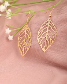 Shein Women Gold Cutwork Leaf Designed Dangler Earrings-picture-31