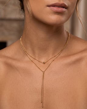 Shein Women Gold Lariat Style Beaded Detail Layered Necklace-picture-22