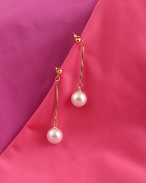 Shein Women Gold Pearl Accent Detail Dangler Earrings-picture-32