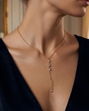 Shein Women Gold Stone Embellished Y-Drop Pendant Short Necklace-picture-33