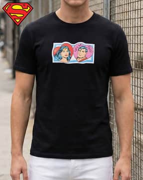 Shein Shein Men Short Sleeve Superman Chest Print Crew Tshirt