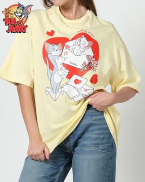 Shein Shein Women Drop Shoulder Tom and Jerry Chest Print Crew Tshirt