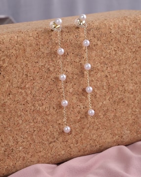 Shein Shein Women White Pearl Chain Detail Dangler Earrings